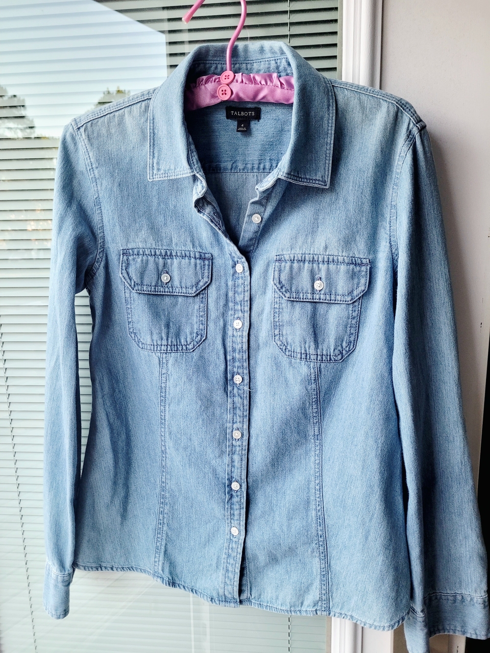 Talbots Light Blue Denim Button-Down Shirt with Chest Pockets